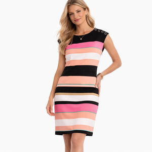NWT Women's New York & Company Striped Sheath Dress L Black Pink